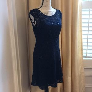 Beautiful navy, sequined, midi dress.